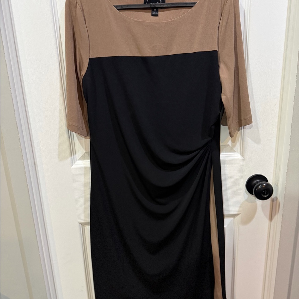 Connected Apparel Black and Tan Asymmetrical Dress